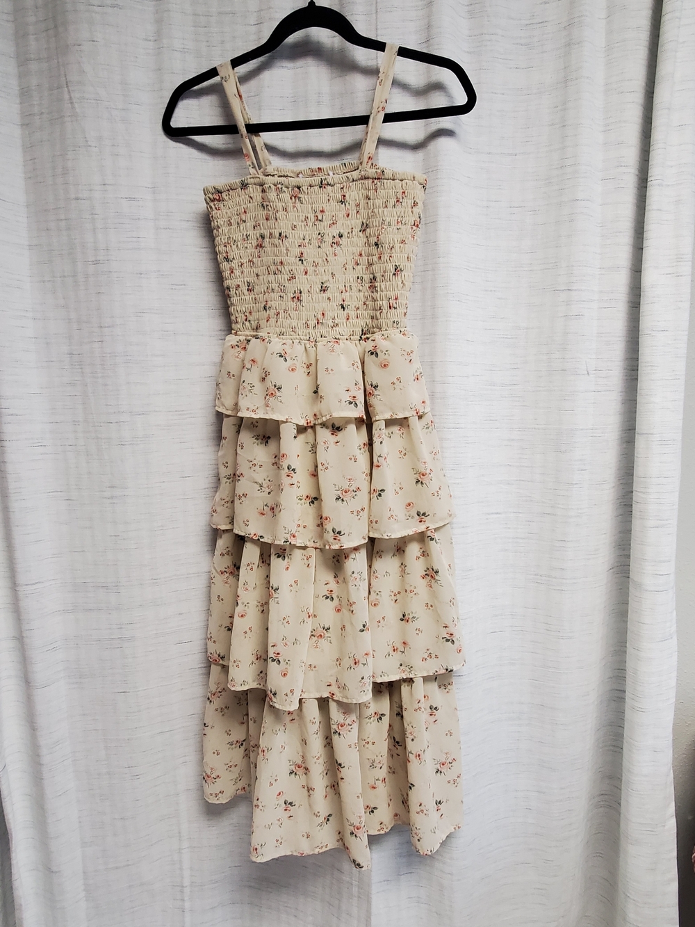 Mimi Chica Cream Tiered Maxi Dress with Pink Floral Print